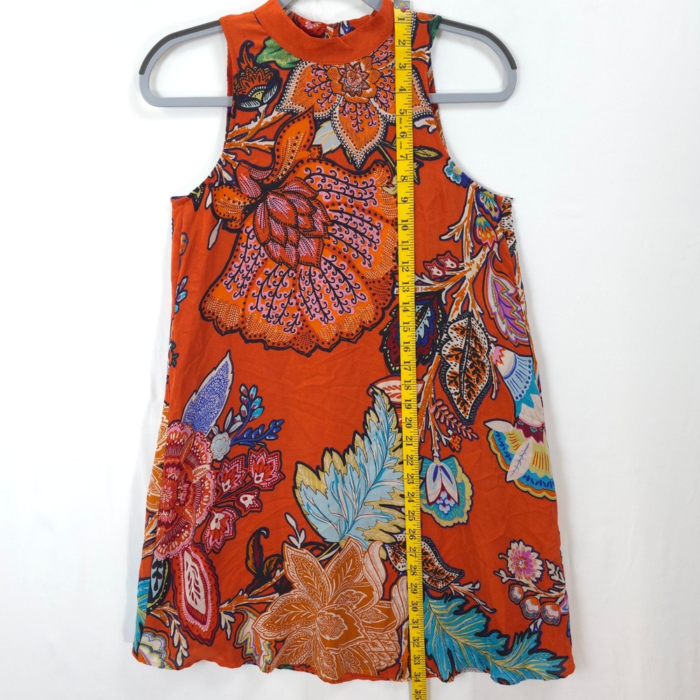 Maeve Anthropologie Silk Dress XS Floral Print Orange Sleeveless Shift Resort - Picture 4 of 11